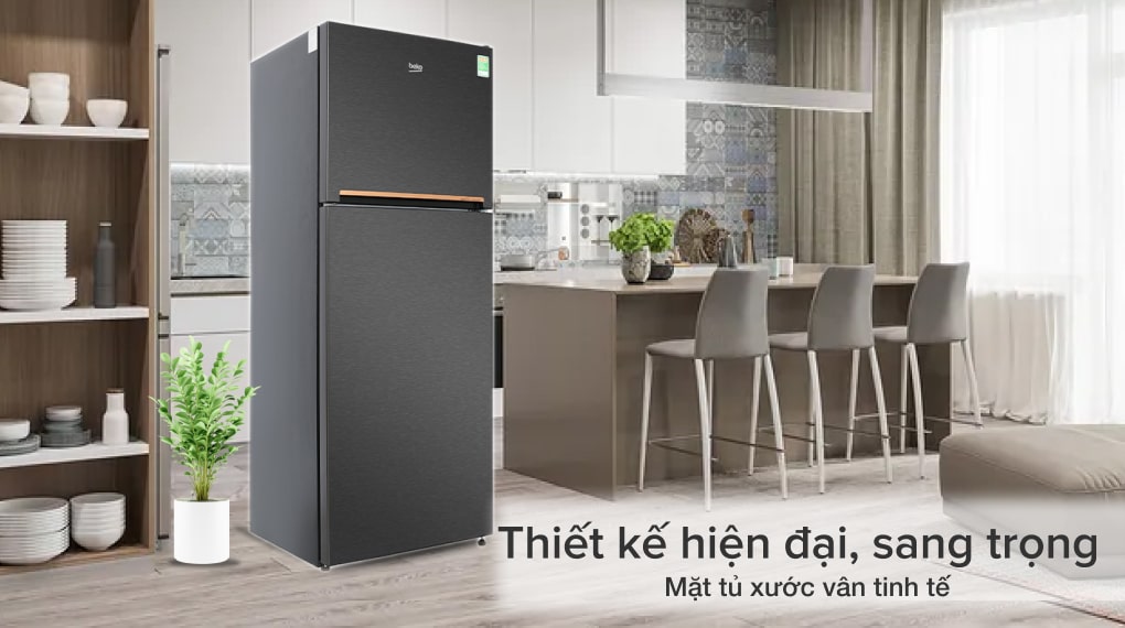 Kiểu dáng sang trọng, thiết kế vân xước tinh tế - Tủ lạnh Beko Inverter 422 lít RDNT470I50VK