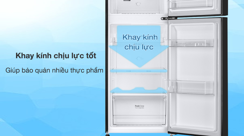 Tủ lạnh LG Inverter 217 Lít GV-B212WB - Khay kính cường lực chịu lực tốt, bảo quản được nhiều thực phẩm 