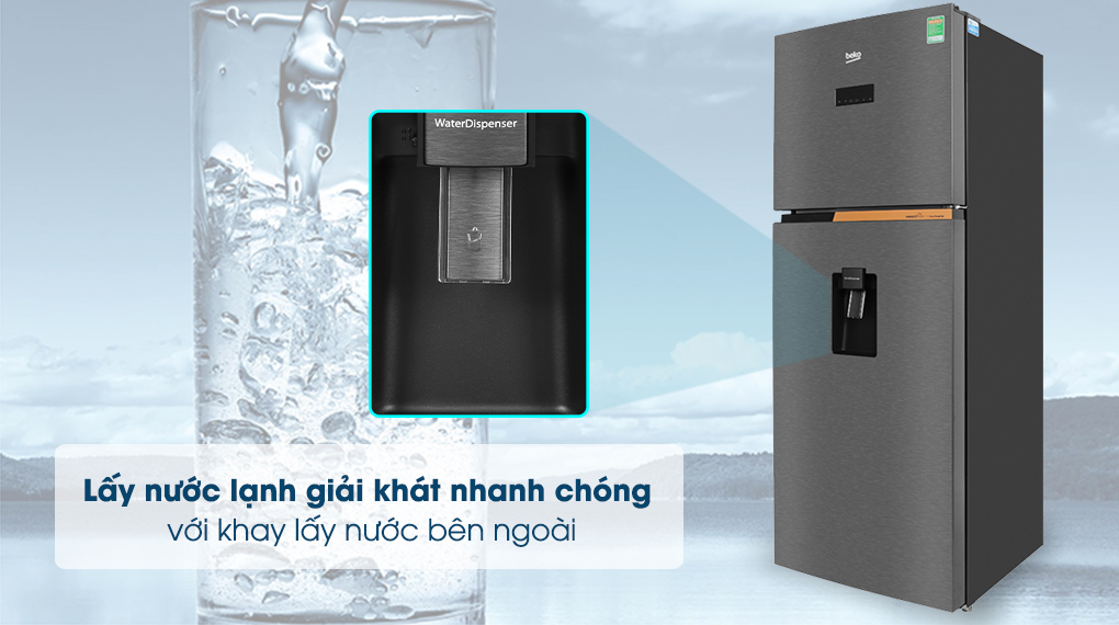 Khay lấy nước bên ngoài - Tủ lạnh Beko Inverter 375 lít RDNT401E50VZDK Mới 2020