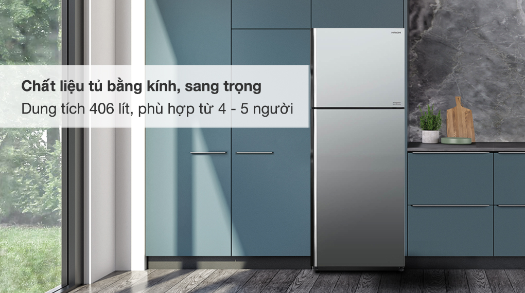 Tủ lạnh Hitachi Inverter 406 lít R-FVX510PGV9 MIR - Chất liệu cửa tủ bằng kính sang trọng, dung tích 406 lít phù hợp với gia đình từ 4 - 5 người 