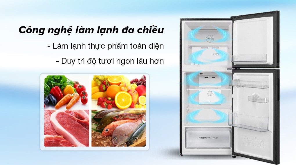 Tủ lạnh Aqua Inverter 189 lít AQR-T220FA(FB) - Công nghệ làm lạnh đa chiều bảo quản thực phẩm toàn diện và duy trì độ tươi ngon thực phẩm tối ưu