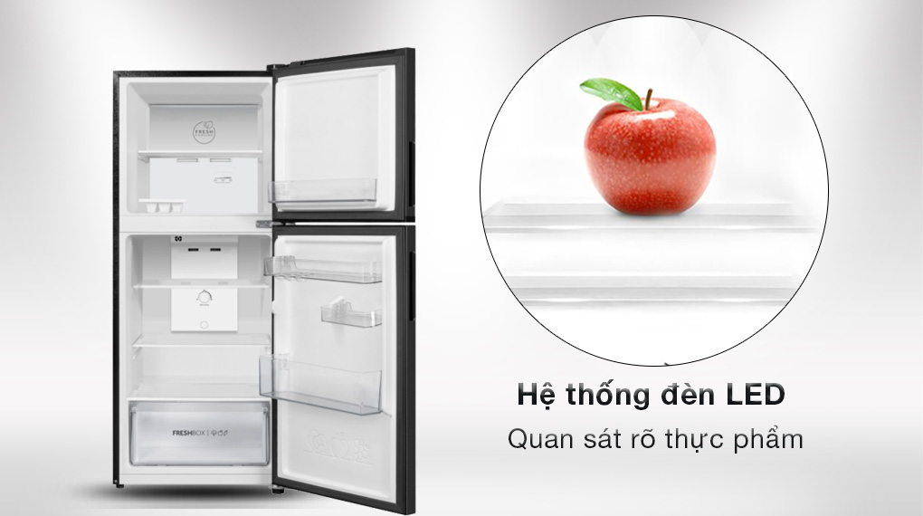 Tủ lạnh Aqua Inverter 189 lít AQR-T220FA(FB) - Trang bị đèn Led giúp quan sát và lấy, cho thực phẩm vào tủ lạnh dễ dàng