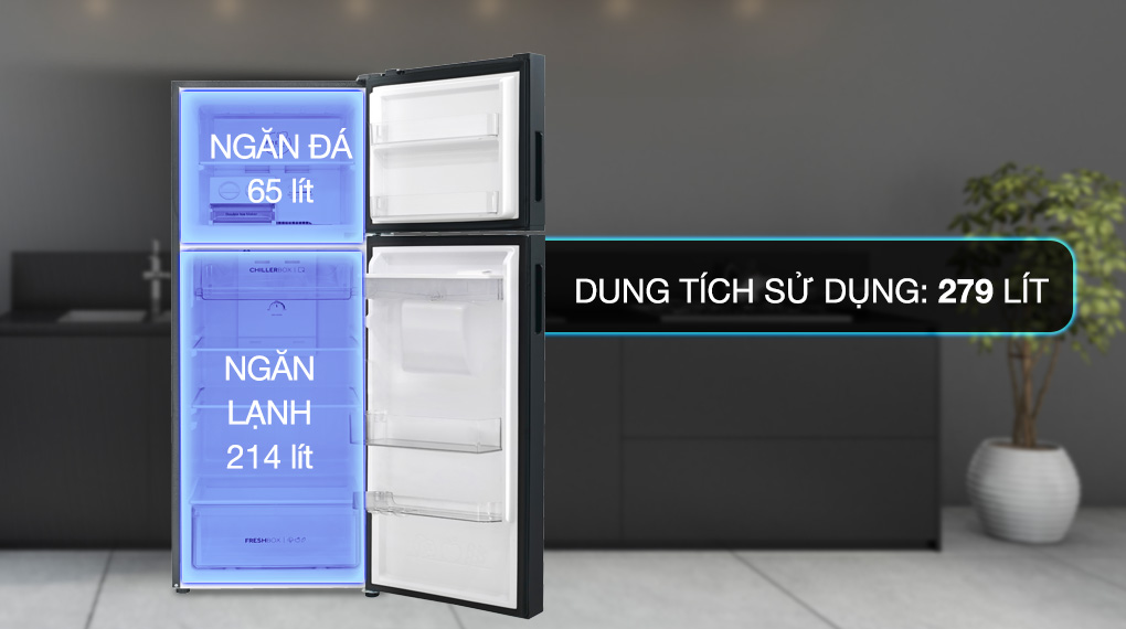 Tủ lạnh Aqua Inverter 279 lít AQR-T300FA(WFB) - Dung tích