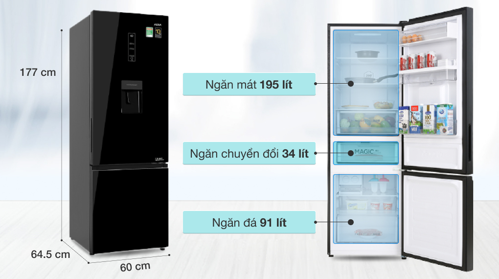 Tủ lạnh Aqua Inverter 320 lít AQR-B379MA(WGB) - Dung tích