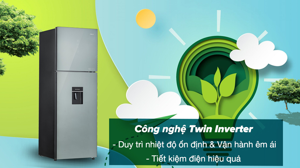 Tủ lạnh Aqua Inverter 347 lít AQR-T390FA(WGM) - Công nghệ Twin Inverter duy trì nhiệt độ ổn định, vận hành êm ái và tiết kiệm điện hiệu quả