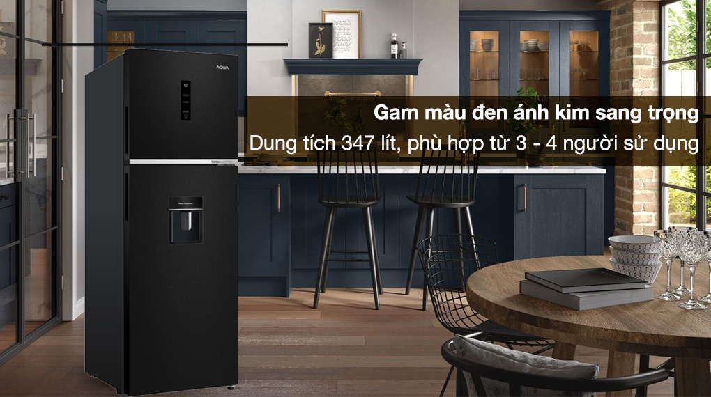 Tủ lạnh Aqua Inverter 347 lít AQR-T400FA(FB) - Gam màu đen ánh kim sang trọng, dung thích 347 lít phù hợp gia đình từ 3 - 4 người