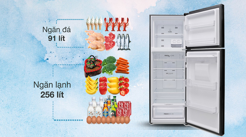 Tủ lạnh Aqua Inverter 347 lít AQR-T400FA(FB) - Ngăn đá 91 lít, ngăn lạnh 256 lít