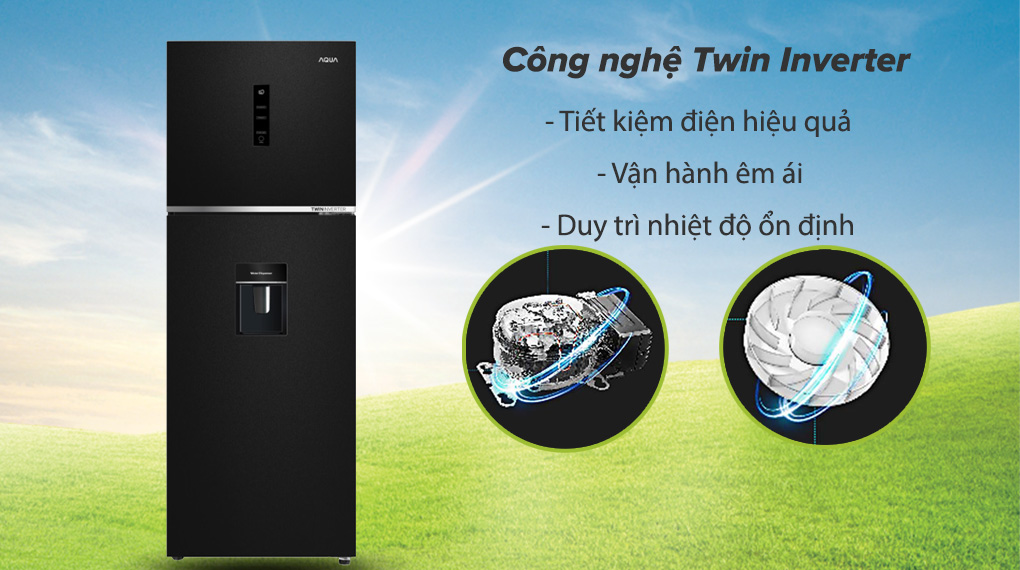 Tủ lạnh Aqua Inverter 347 lít AQR-T400FA(FB) - Công nghệ Twin Inverter tiết kiệm điện đáng kể, vận hành êm ái và duy trì độ lạnh ổn định