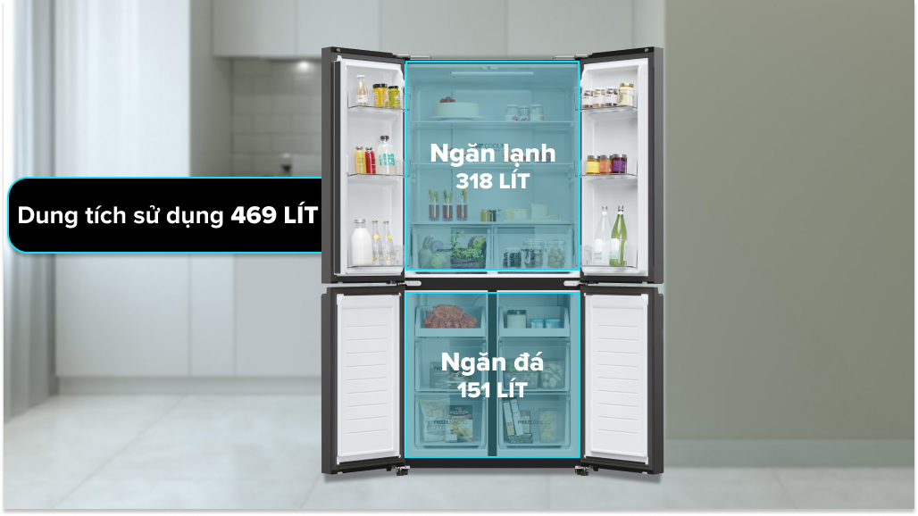 Tủ lạnh Aqua Inverter 469 lít Multi Door AQR-M536XA(SL) - Dung tích sử dụng