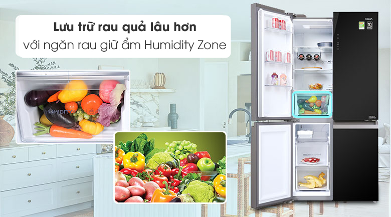 Tủ lạnh Aqua Inverter 549 lít AQR-IG636FM(GB) - Ngăn rau củ giữ ẩm Humidity Zone