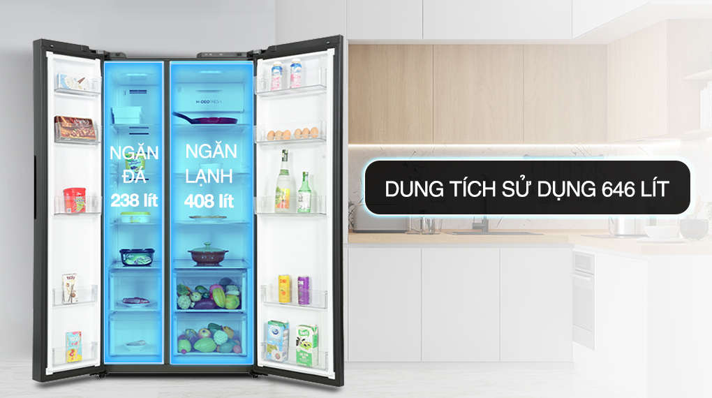 Tủ lạnh Aqua Inverter 646 lít AQR-S682XA(SLB) - Dung tích sử dụng