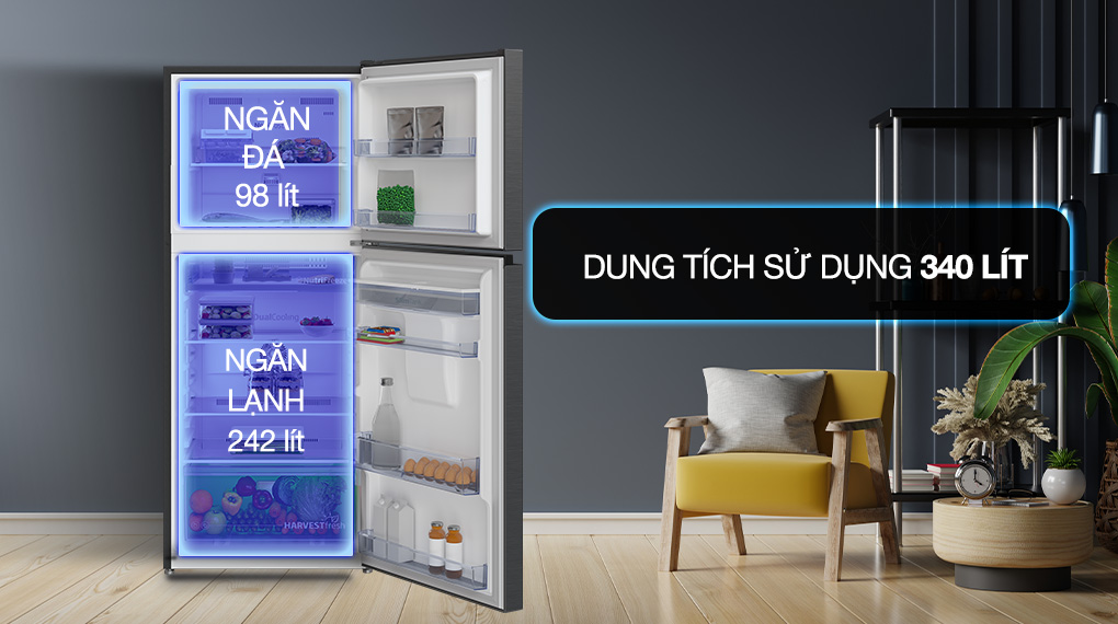 Tủ lạnh Beko Inverter 340 lít RDNT371I50VDHFSK - Dung tích sử dụng