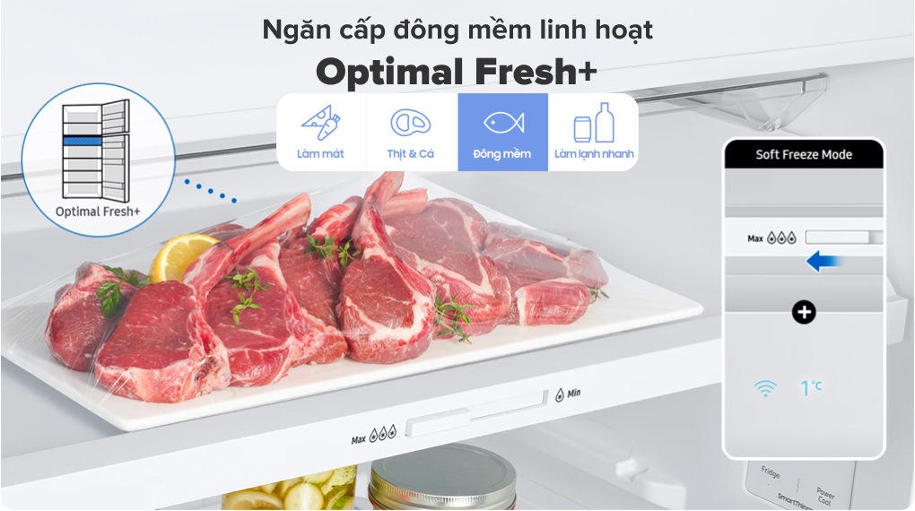 Tủ lạnh Samsung Inverter 305 lít RT31CB56248ASV - Ngăn cấp đông mềm linh hoạt Optimal Fresh+