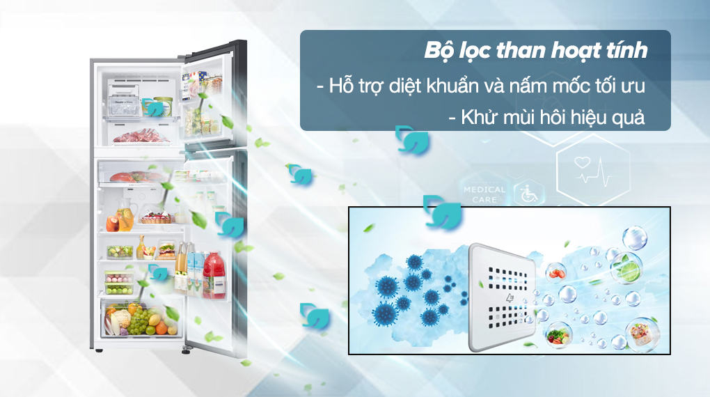 Tủ lạnh Samsung Inverter 305 lít RT31CG5424B1SV - Bộ lọc than hoạt tính khử mùi hiệu quả, giúp bảo quản thực phẩm tươi ngon hơn