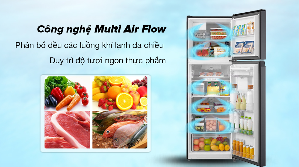 Tủ lạnh Toshiba Inverter 336 lít GR-RT435WEA-PMV(06)-MG - Công nghệ làm lạnh đa chiều Multi Air Flow bảo quản thực phẩm tối ưu 
