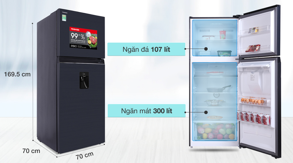 Tủ lạnh Toshiba Inverter 407 lít GR-RT535WE-PMV(06)-MG - Dung tích 407 lít