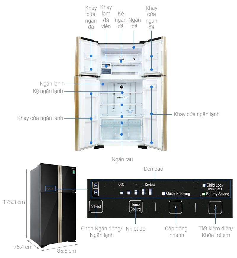Tủ lạnh Hitachi Inverter 509 lít R-FW650PGV8 GBK - hình 2