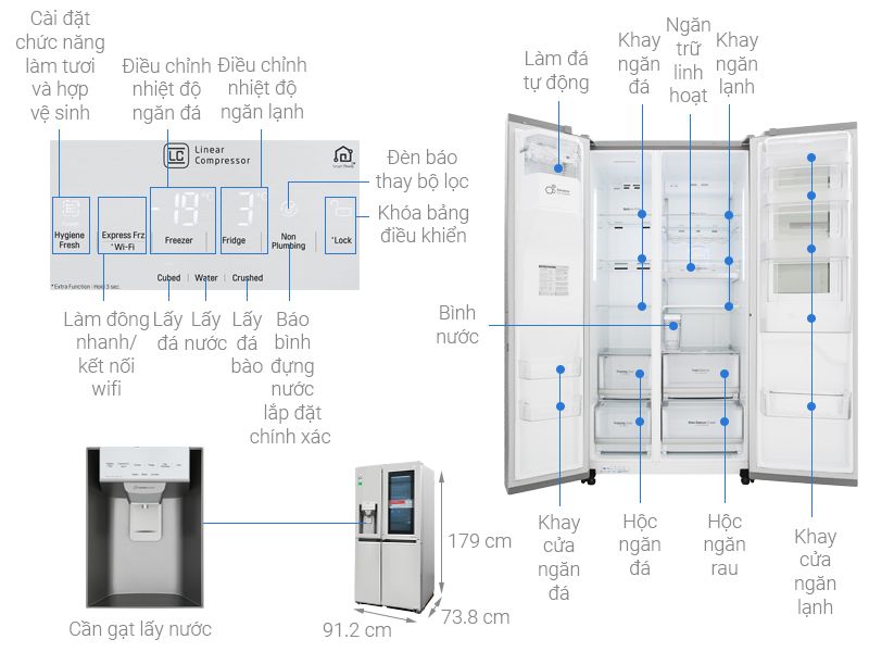 Tủ lạnh LG Inverter 601 lít Side By Side InstaView Door-in-Door GR-X247JS (trưng bày) - hình 1