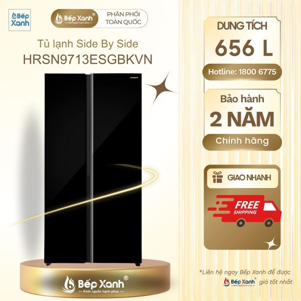 Tủ lạnh Hitachi Inverter 656 lít Side By Side HRSN9713ESGBKVN