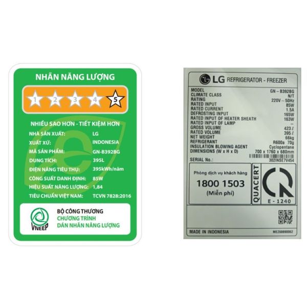 Tủ lạnh LG Inverter 395 lít GN-B392BG - hình 5